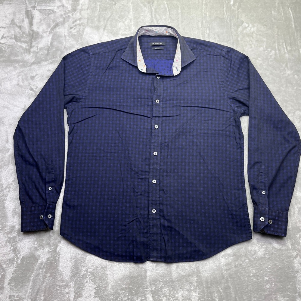 Bugatchi Shaped Fit Shirt Long Sleeve Button‎ Up Patterned Dress Shirt S/M Boho